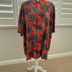 Tommy Bahama Red and Blue Floral Silk Shirt Size XL